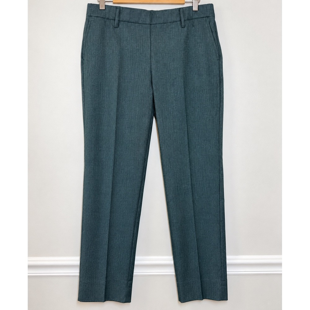 J. Jill Teal Green Herringbone Straight Leg Trousers Pants Medium Workwear
